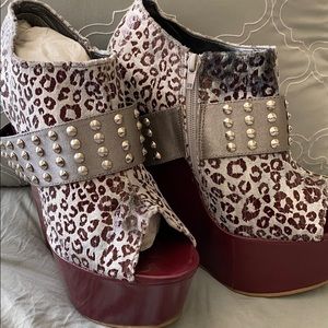 Burgundy and gray platforms